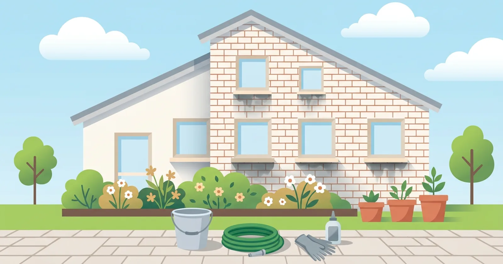 Illustration for Black Streaks Under the Windows on a Brick House
