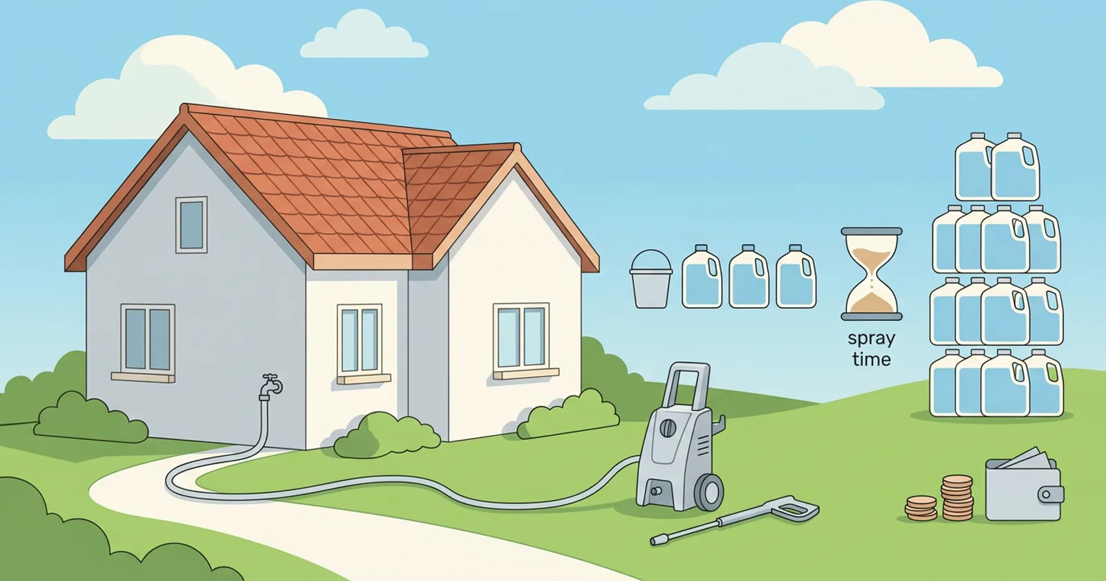 Illustration for How Much Water Does a House Wash Use? (And Who Pays for It)