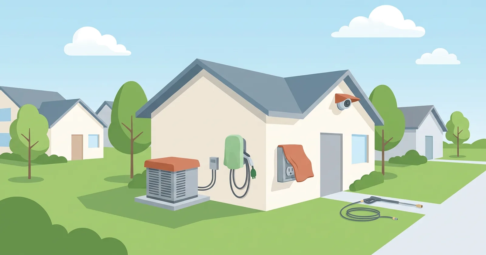 Illustration for Pressure Washing Around Cameras, Outlets, AC Units and EV Chargers