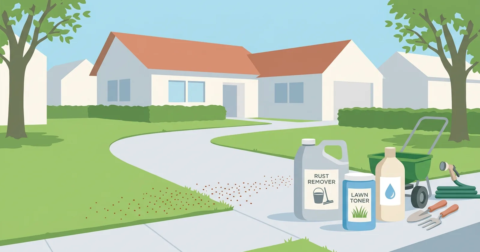 Illustration for Rust-Colored (or Black) Spots on Your Driveway After a Lawn Treatment